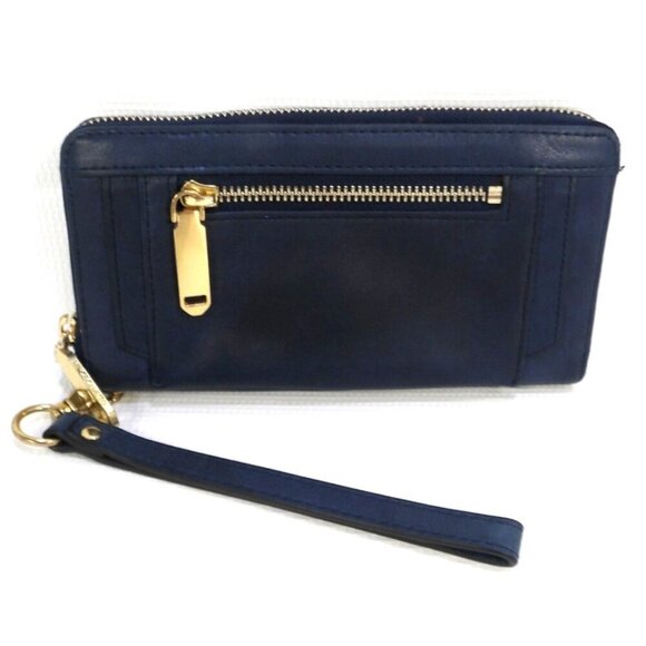 VINCE CAMUTO dark blue leather women's zip around wallet wristlet 7.5 x 4 x .75" - Picture 3 of 3